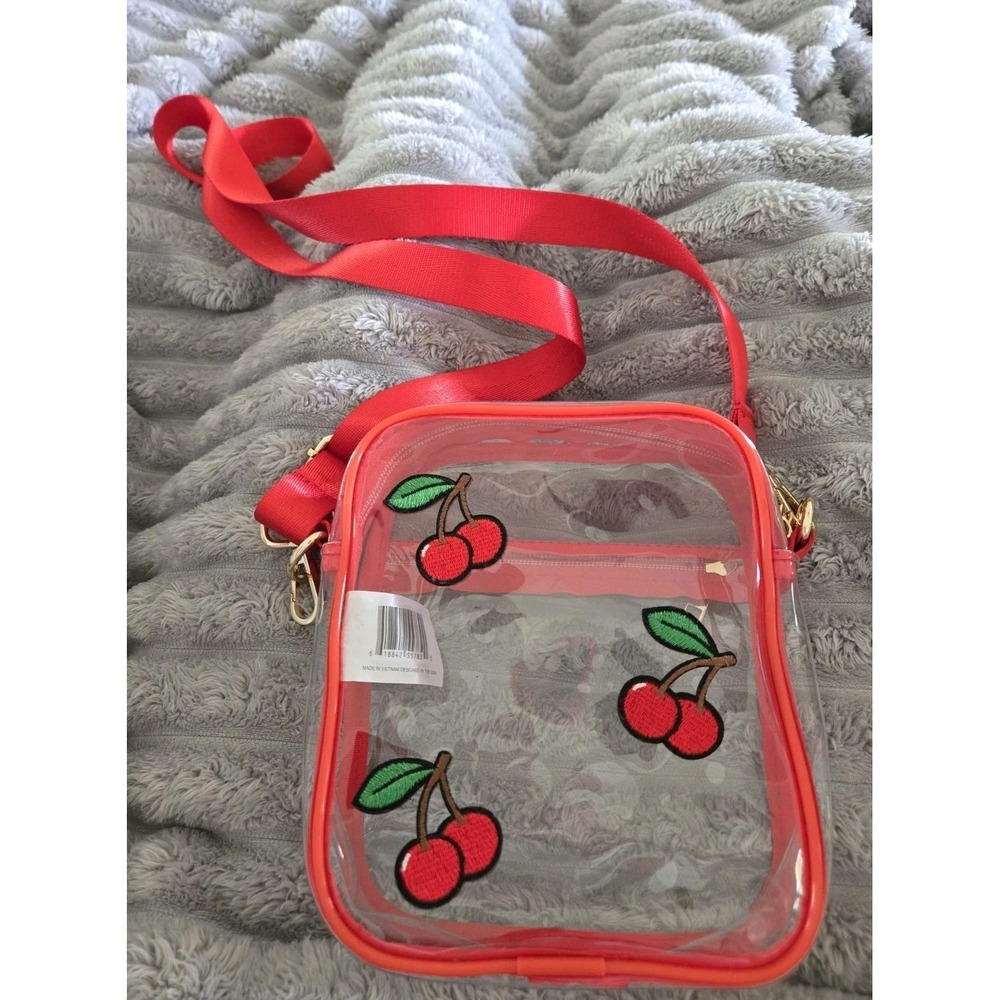 TARGET Art Class Girls' Clear with Red Embroidered Cherries Crossbody CUTE!